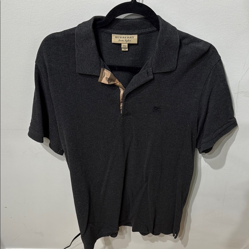 Burberry Black Polo Shirt with Classic Plaid Detail